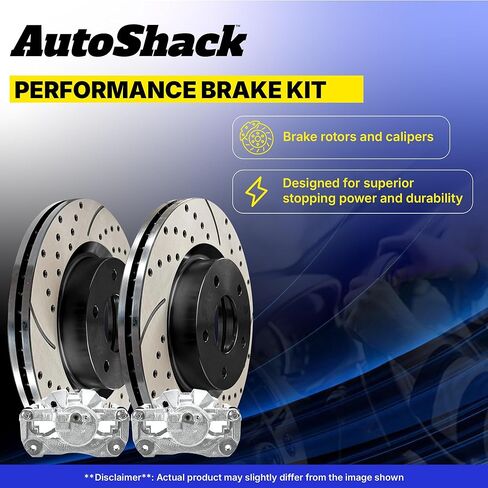 AutoShack Front & Rear Drilled & Slotted Brake Rotors Calipers Replacement for 2010-2014 Toyota FJ Cruiser 4.0L V6 4WD RWD Black Matte Finish 8-PC Brake Kit BlackShield in Saudi Arabia