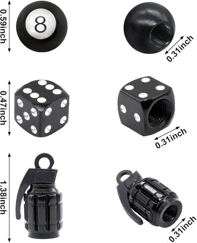 12PCS Tire Valve Stem Caps, Dice 8 Ball Grenade Style Universal Aluminum Dustproof Tire Valve Stem Covers for Cars, Suvs, Trucks, Bikes, Motorcycles, Bicycles, Black in Saudi Arabia