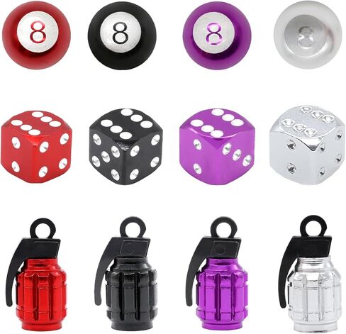 12PCS Tire Valve Stem Caps, Dice 8 Ball Grenade Style Universal Aluminum Dustproof Tire Valve Stem Covers for Cars, Suvs, Trucks, Bikes, Motorcycles, Bicycles, Black in Saudi Arabia