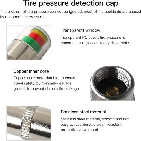 8 Pack 30PSI 2.0 Bar Car Auto Tire Pressure Monitor Gage Alert Sensor Indicator Valve Caps Wheel Tire Valve Tyre Stem Air Cap Cover Accessory in Saudi Arabia