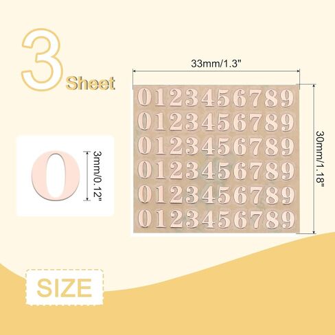uxcell 3 Sheets 4.5mm/0.18inch Mini Number Stickers, 3D Alloy Self Adhesive 0-9 Number Sticker for Crafts Scrapbooking Greeting Cards Decors, Gold in Saudi Arabia