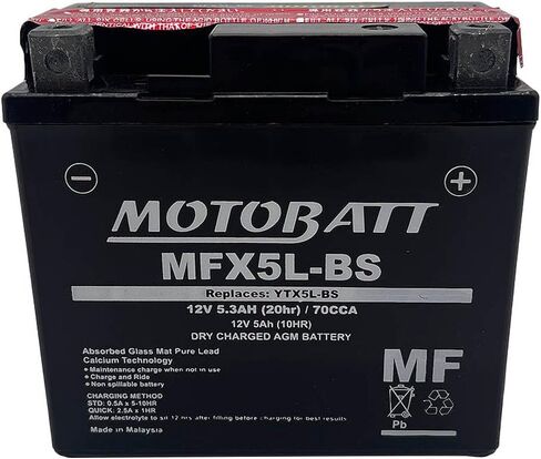 Motobatt AGM MF Battery - 12V 6 Cells - MFX5L-BS for Powersports Vehicles Replaces YTX5L-BS in Saudi Arabia