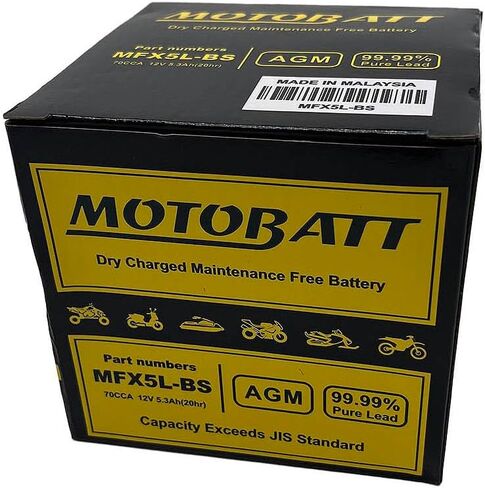 Motobatt AGM MF Battery - 12V 6 Cells - MFX5L-BS for Powersports Vehicles Replaces YTX5L-BS in Saudi Arabia