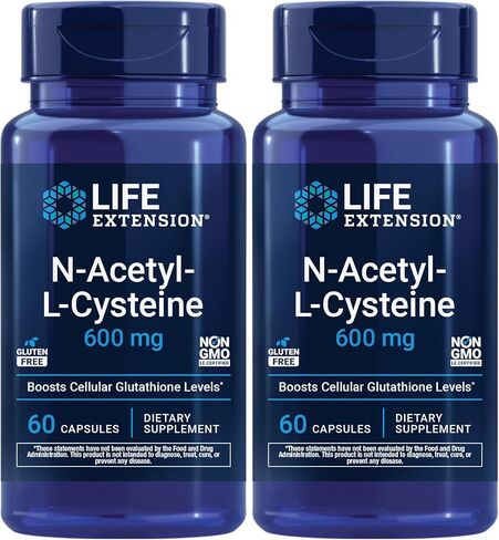 Life Extension N-Acetyl-L-Cysteine (NAC), Immune, Respiratory, Liver Health, NAC 600 mg, Potent antioxidant Support, Free-radicals, Easy to Absorb - Two Pack x 60 Capsules in Kuwait