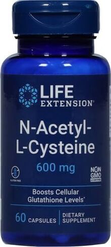 Life Extension N-Acetyl-L-Cysteine (NAC), Immune, Respiratory, Liver Health, NAC 600 mg, Potent antioxidant Support, Free-radicals, Easy to Absorb - Two Pack x 60 Capsules in Kuwait