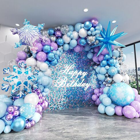 Frozen Balloon Arch Garland Kit, 164Pcs Winter Wonderland Balloon Arch Kit Blue Purple Clear Snowflake Balloons for Winter Wonderland Theme Baby Shower Snow Girl Princess Birthday Decorations in Saudi Arabia