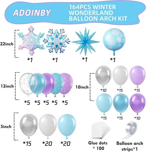 Frozen Balloon Arch Garland Kit, 164Pcs Winter Wonderland Balloon Arch Kit Blue Purple Clear Snowflake Balloons for Winter Wonderland Theme Baby Shower Snow Girl Princess Birthday Decorations in Saudi Arabia