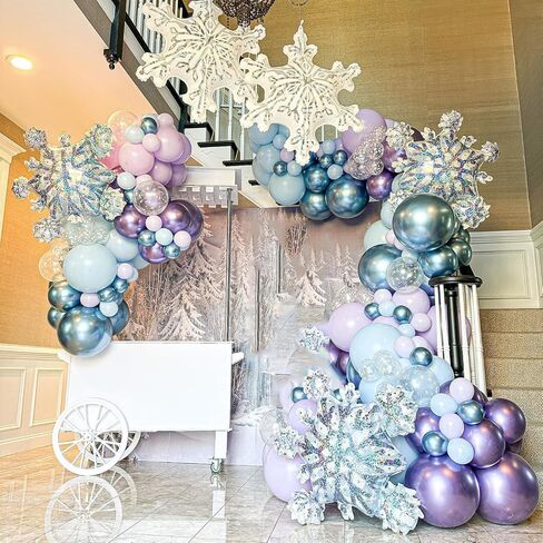 Frozen Balloon Arch Garland Kit, 164Pcs Winter Wonderland Balloon Arch Kit Blue Purple Clear Snowflake Balloons for Winter Wonderland Theme Baby Shower Snow Girl Princess Birthday Decorations in Saudi Arabia