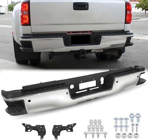 Chrome Rear Step Bumper Assembly Compatible with 2015-2019 Chevy Silverado 2500 HD 3500 HD 15-19 GMC Sierra 2500 HD 3500 HD With Parking Sensor in Saudi Arabia