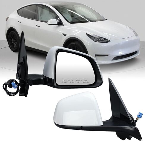 مرآة جانبية للراكب الأيمن متوافقة مع طراز Tesla Y 2020-2024 بديلة 1594112-00-C 159411200C ذاكرة ساخنة قابلة للطي 13 دبابيس باللون الأبيض in Kuwait