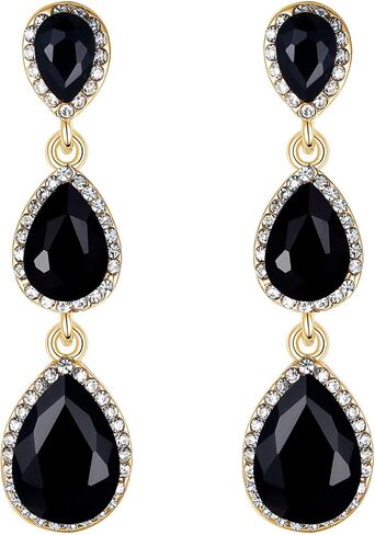 Women's Silver-tone Austrian Crystal Teardrop Pear Shape Long Earrings for Wedding Bridal Briesmaids in Saudi Arabia