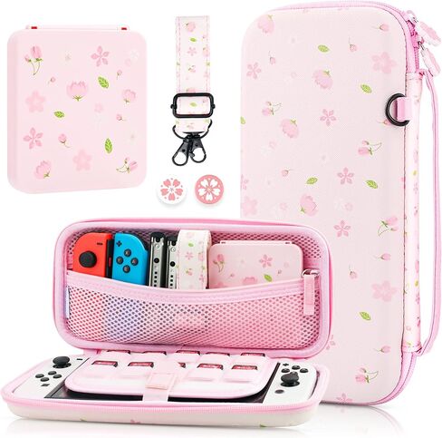 GLDRAM Theme for Zelda Travel Carrying Case for Nintendo Switch & OLED Model, Light Accessories Kit with Waterproof Switch Travel Case, 12 Slots Game Card Case, 2 Thumb Caps and Portable Wrist Strap in Kuwait