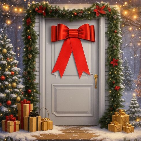 30 x 39 Inches Large Red Christmas Door Bow Giant Xmas Decorative Plastic Bow Christmas Tree Topper Ornament for Front Door Mas Party Holiday Wreath Home Indoor Outdoor Wall Decorations in Saudi Arabia