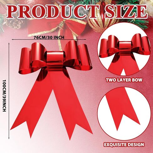 30 x 39 Inches Large Red Christmas Door Bow Giant Xmas Decorative Plastic Bow Christmas Tree Topper Ornament for Front Door Mas Party Holiday Wreath Home Indoor Outdoor Wall Decorations in Saudi Arabia