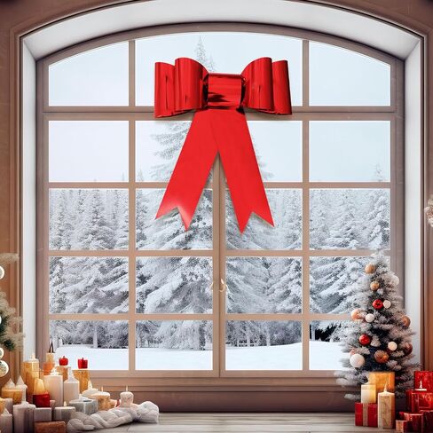 30 x 39 Inches Large Red Christmas Door Bow Giant Xmas Decorative Plastic Bow Christmas Tree Topper Ornament for Front Door Mas Party Holiday Wreath Home Indoor Outdoor Wall Decorations in Saudi Arabia