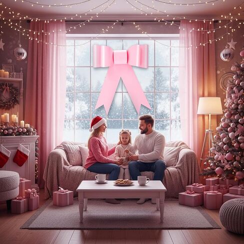 30 x 39 Inches Large Red Christmas Door Bow Giant Xmas Decorative Plastic Bow Christmas Tree Topper Ornament for Front Door Mas Party Holiday Wreath Home Indoor Outdoor Wall Decorations in Saudi Arabia