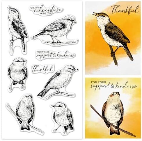Thank Birds Clear Stamps for Card Making, Bird Stamps for Crafting Decoration, Animals Thankful Words Silicone Transparent Rubber Stamps for DIY Scrapbooking Embossing Album Decor Crafts Supplies in Saudi Arabia