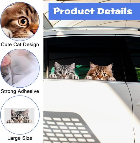 2Pcs Cute Peeking Sneaky Cat Car Sticker, Funny Cat Car Bumper Sticker, 11.8 × 6 in Vinyl Decal for Cars,Windows,Laptops, Motorcycle Wall in Saudi Arabia