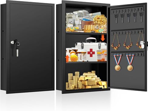 22.05" Tall Wall Safes Between the Studs with Removable Shelf, Lockable Home Safe Box with 10 Hooks for Keys Jewellery, in Wall Safe for Money Medicines Valuables in Kuwait