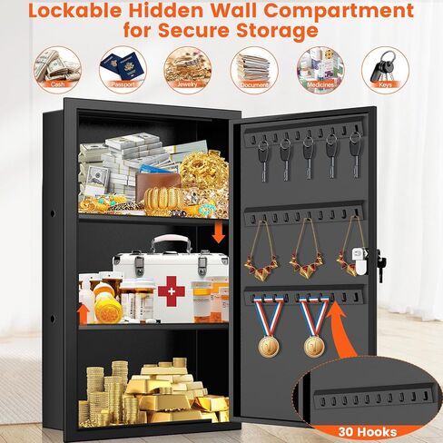 22.05" Tall Wall Safes Between the Studs with Removable Shelf, Lockable Home Safe Box with 10 Hooks for Keys Jewellery, in Wall Safe for Money Medicines Valuables in Kuwait