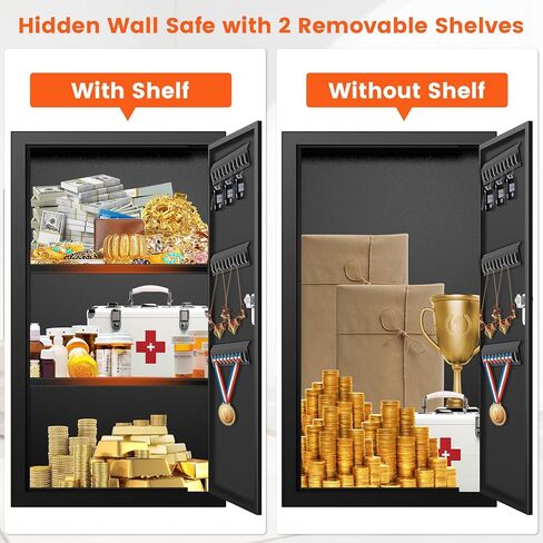 22.05" Tall Wall Safes Between the Studs with Removable Shelf, Lockable Home Safe Box with 10 Hooks for Keys Jewellery, in Wall Safe for Money Medicines Valuables in Kuwait