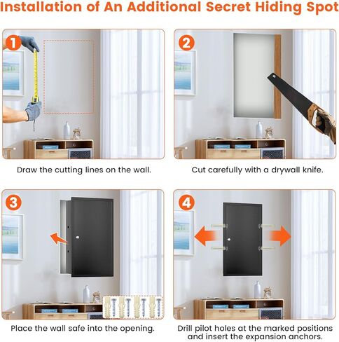 22.05" Tall Wall Safes Between the Studs with Removable Shelf, Lockable Home Safe Box with 10 Hooks for Keys Jewellery, in Wall Safe for Money Medicines Valuables in Kuwait