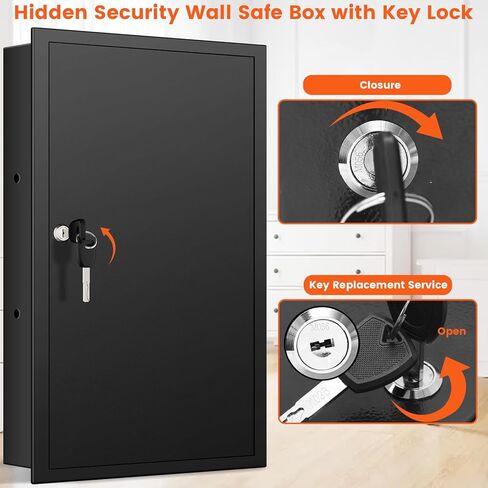 22.05" Tall Wall Safes Between the Studs with Removable Shelf, Lockable Home Safe Box with 10 Hooks for Keys Jewellery, in Wall Safe for Money Medicines Valuables in Kuwait
