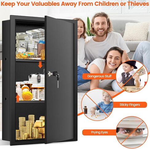 22.05" Tall Wall Safes Between the Studs with Removable Shelf, Lockable Home Safe Box with 10 Hooks for Keys Jewellery, in Wall Safe for Money Medicines Valuables in Kuwait