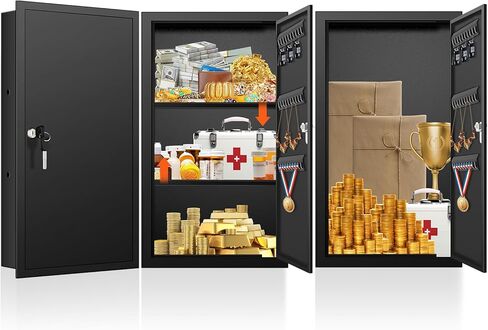 22.05" Tall Wall Safes Between the Studs with Removable Shelf, Lockable Home Safe Box with 10 Hooks for Keys Jewellery, in Wall Safe for Money Medicines Valuables in Kuwait