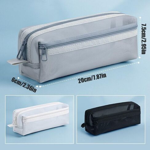 Mesh Pen Bag Transparent Breathable Zipper Exam Supplies Organizer Aesthetic Stationery Portable Stationery(Black) in Saudi Arabia