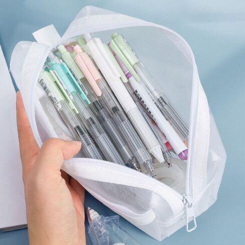 Mesh Pen Bag Transparent Breathable Zipper Exam Supplies Organizer Aesthetic Stationery Portable Stationery(Black) in Saudi Arabia