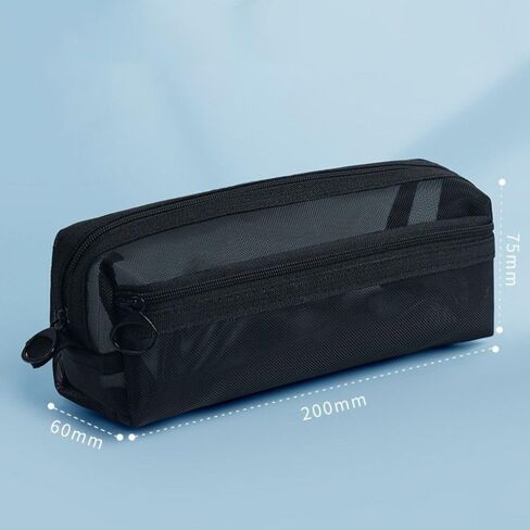 Mesh Pen Bag Transparent Breathable Zipper Exam Supplies Organizer Aesthetic Stationery Portable Stationery(Black) in Saudi Arabia
