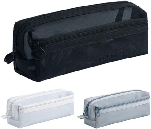 Mesh Pen Bag Transparent Breathable Zipper Exam Supplies Organizer Aesthetic Stationery Portable Stationery(Black) in Saudi Arabia