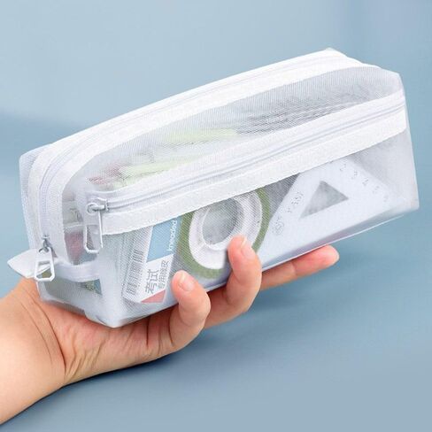 Mesh Pen Bag Transparent Breathable Zipper Exam Supplies Organizer Aesthetic Stationery Portable Stationery(Black) in Saudi Arabia