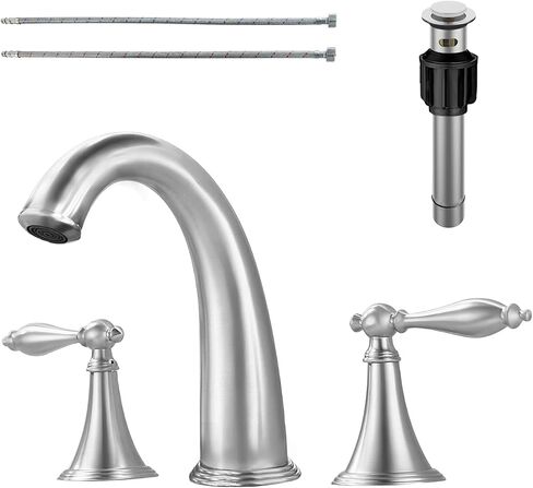 صنبور حمام SaniteModar، صنبور حمام ذهبي، صنبور حوض حمام من النحاس المصقول واسع الانتشار 3 فتحات، مقبضان صنبور 8 بوصة، كروم ذهبي مصقول... in Kuwait