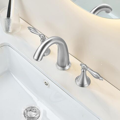 صنبور حمام SaniteModar، صنبور حمام ذهبي، صنبور حوض حمام من النحاس المصقول واسع الانتشار 3 فتحات، مقبضان صنبور 8 بوصة، كروم ذهبي مصقول... in Kuwait