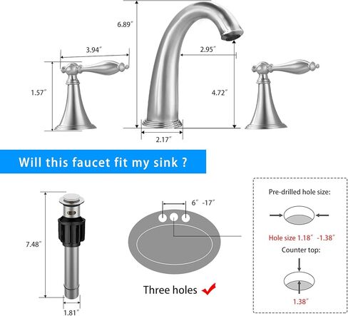 صنبور حمام SaniteModar، صنبور حمام ذهبي، صنبور حوض حمام من النحاس المصقول واسع الانتشار 3 فتحات، مقبضان صنبور 8 بوصة، كروم ذهبي مصقول... in Kuwait