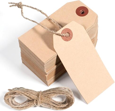100 Pcs Blank Gift Tags with String, 2.75'' x1.37'' Khaki Paper Gift Tags with String Attached Blank Personalized Name Tag for Presents Birthday Wedding Christmas Decoration in Saudi Arabia