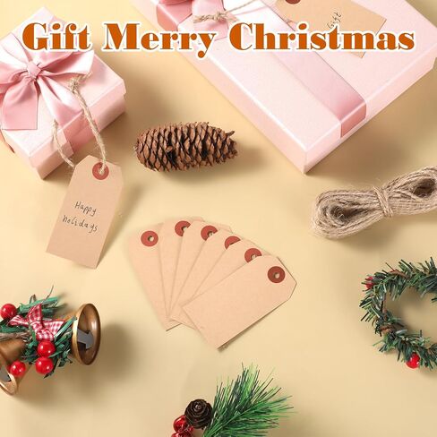 100 Pcs Blank Gift Tags with String, 2.75'' x1.37'' Khaki Paper Gift Tags with String Attached Blank Personalized Name Tag for Presents Birthday Wedding Christmas Decoration in Saudi Arabia