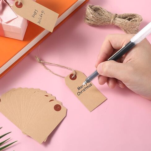 100 Pcs Blank Gift Tags with String, 2.75'' x1.37'' Khaki Paper Gift Tags with String Attached Blank Personalized Name Tag for Presents Birthday Wedding Christmas Decoration in Saudi Arabia