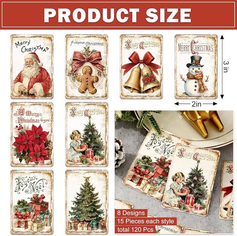 Whaline 120Pcs Christmas Paper Tags Xmas Tree Santa Snowman Hanging Labels Vintage Name Tags with Hemp Rope for Winter Party DIY Crafts Supplies, 8 Designs in Saudi Arabia