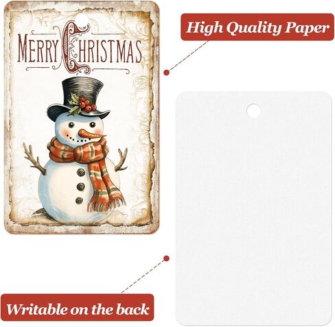 Whaline 120Pcs Christmas Paper Tags Xmas Tree Santa Snowman Hanging Labels Vintage Name Tags with Hemp Rope for Winter Party DIY Crafts Supplies, 8 Designs in Saudi Arabia
