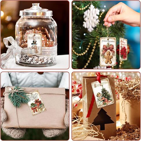 Whaline 120Pcs Christmas Paper Tags Xmas Tree Santa Snowman Hanging Labels Vintage Name Tags with Hemp Rope for Winter Party DIY Crafts Supplies, 8 Designs in Saudi Arabia