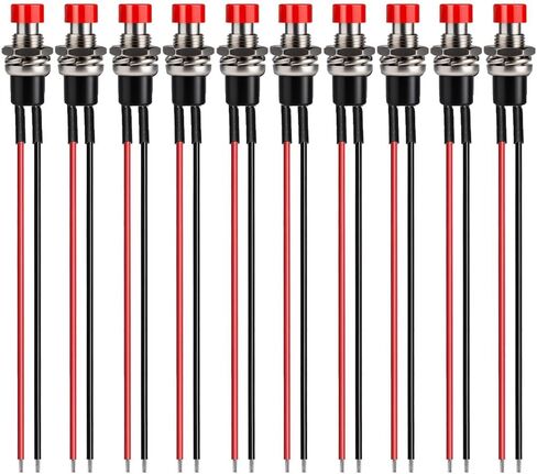 10pcs 7mm 3V-6V-12V-24V-230V/1A Prewired Mini Momentary Push Button,SPST Nomal Open ON/Off 2 Pin Round Button for Model Railway Hobby(Red) in Kuwait