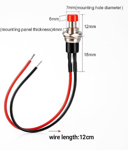 10pcs 7mm 3V-6V-12V-24V-230V/1A Prewired Mini Momentary Push Button,SPST Nomal Open ON/Off 2 Pin Round Button for Model Railway Hobby(Red) in Kuwait