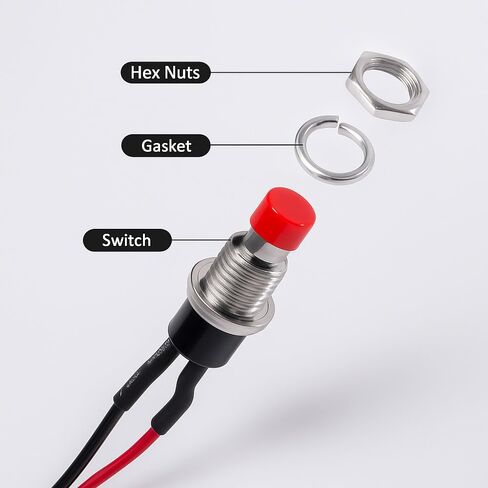 10pcs 7mm 3V-6V-12V-24V-230V/1A Prewired Mini Momentary Push Button,SPST Nomal Open ON/Off 2 Pin Round Button for Model Railway Hobby(Red) in Kuwait