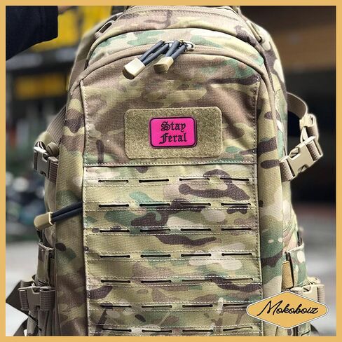 Pink Stay Feral 3 Inches Hook and Loop Embroidered Applique Patches, Aesthetic Fantasy Embroidery Patch, DIY Accessories for Backpacks Army Vests Dog Harness Clothes, Gifts for Book Lover in Saudi Arabia