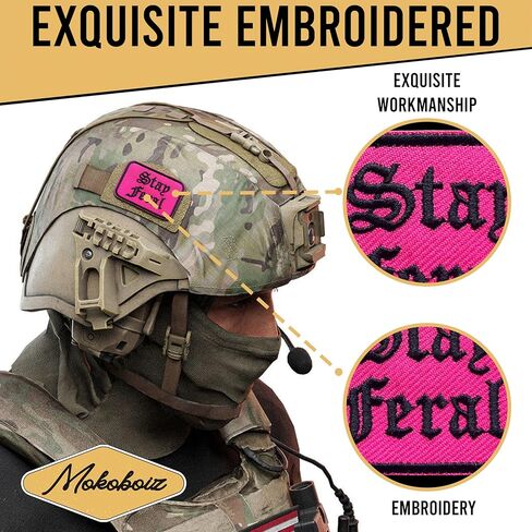 Pink Stay Feral 3 Inches Hook and Loop Embroidered Applique Patches, Aesthetic Fantasy Embroidery Patch, DIY Accessories for Backpacks Army Vests Dog Harness Clothes, Gifts for Book Lover in Saudi Arabia
