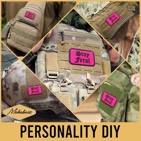 Pink Stay Feral 3 Inches Hook and Loop Embroidered Applique Patches, Aesthetic Fantasy Embroidery Patch, DIY Accessories for Backpacks Army Vests Dog Harness Clothes, Gifts for Book Lover in Saudi Arabia