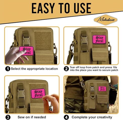 Pink Stay Feral 3 Inches Hook and Loop Embroidered Applique Patches, Aesthetic Fantasy Embroidery Patch, DIY Accessories for Backpacks Army Vests Dog Harness Clothes, Gifts for Book Lover in Saudi Arabia
